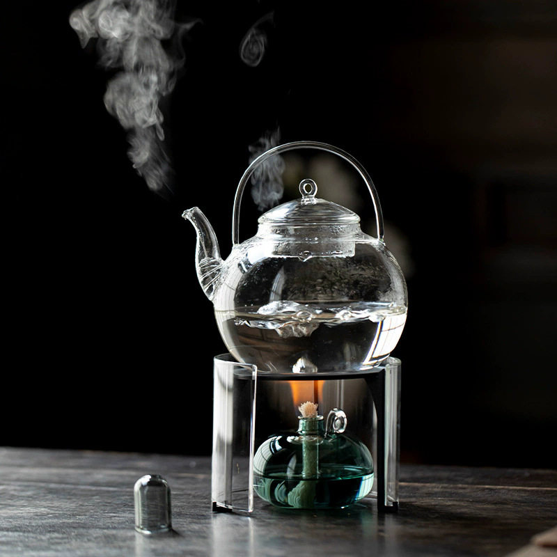 高硼硅玻璃罩围炉大容量煮茶器铁三脚架热茶器保温茶炉酒精炉明火