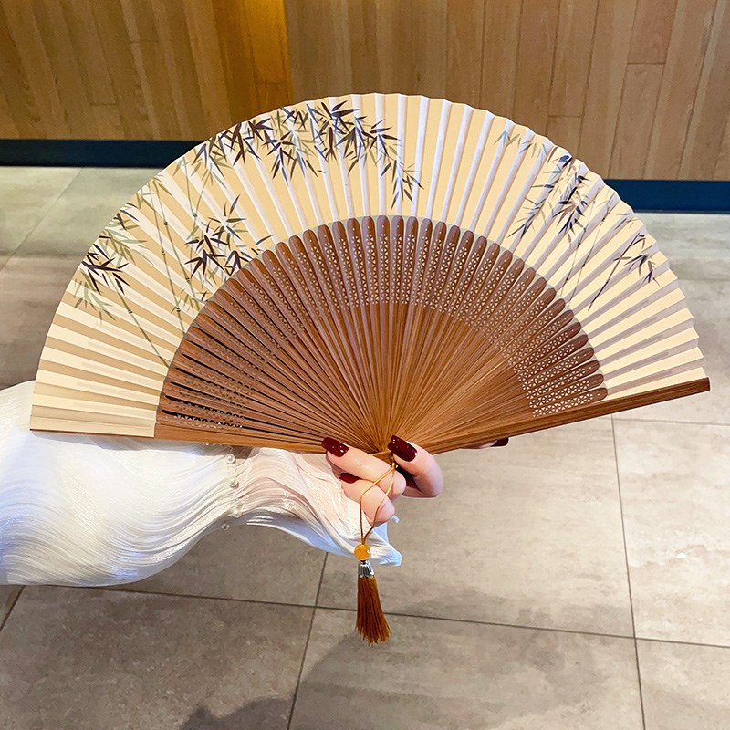古风扇子竹子国风折叠纸扇高档配汉服女纳凉扇便携新中式竹扇送礼图片