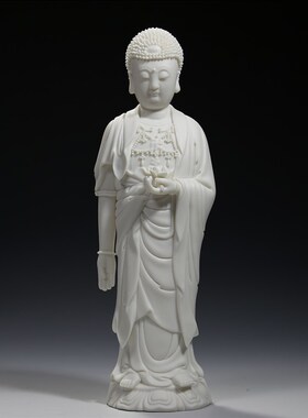 微美 多尺寸立莲阿弥陀佛像站像仿古白瓷家用供奉佛像陶瓷摆件