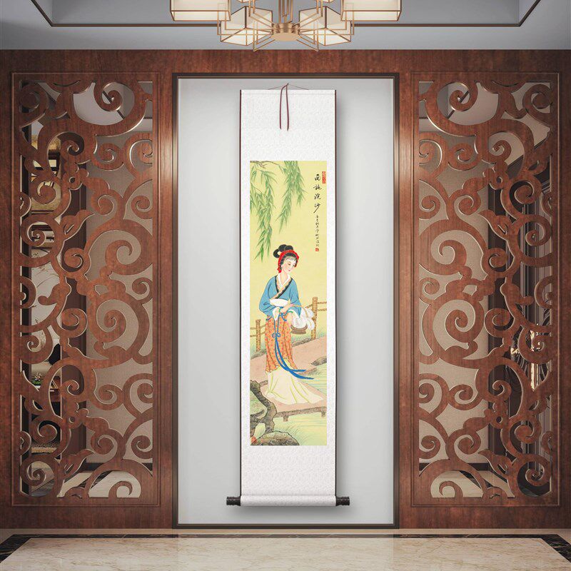 《古代四大美女》客厅书房茶室装饰画挂画玄关水墨高清卷轴四条屏