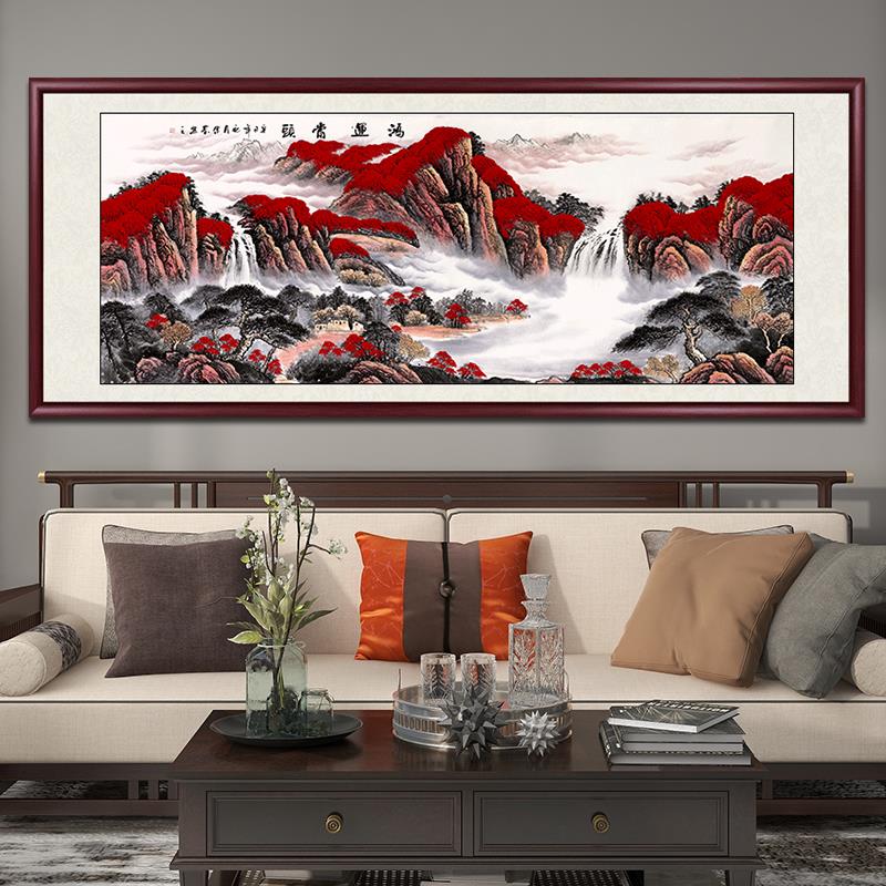 纯手绘国画牡丹挂画新中式客厅花开富贵装饰画鸿运当头山水墙壁画