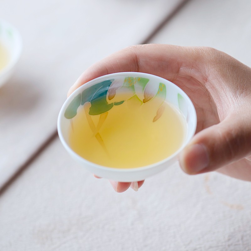 釉下彩手绘茶具套装陶瓷家用小套简约复古功夫茶具荷花盖碗泡茶杯