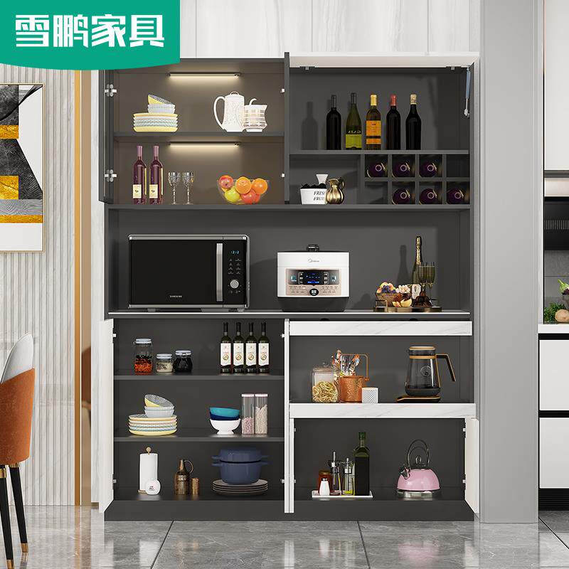 简约家用储物微波炉烤箱岩板台面茶水餐厅北欧餐边柜高柜定制6G69