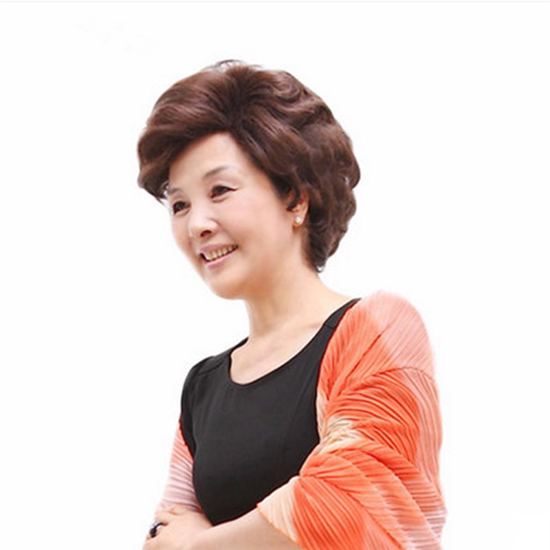 真人发丝假发女短发中老年人假发女士蓬松短卷发送妈妈化疗真发套