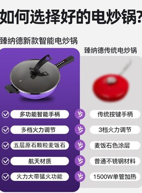 臻纳德原石颗粒麦饭石炒菜电锅爆炒一体电炒锅多功能家用电炒菜锅