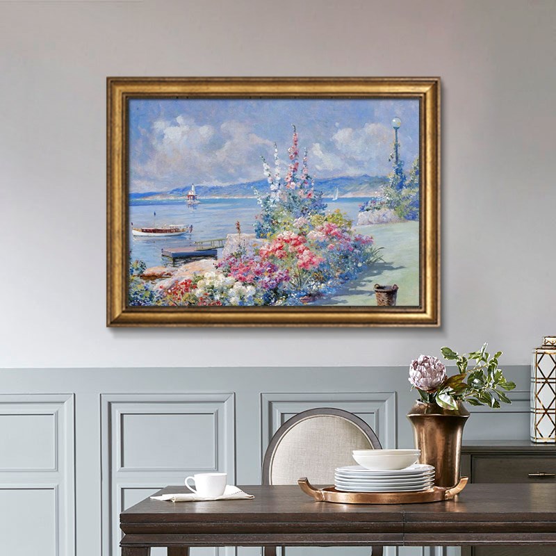世界名画高档手绘油画美式玄关装饰画欧式印象花园复古典风景挂画