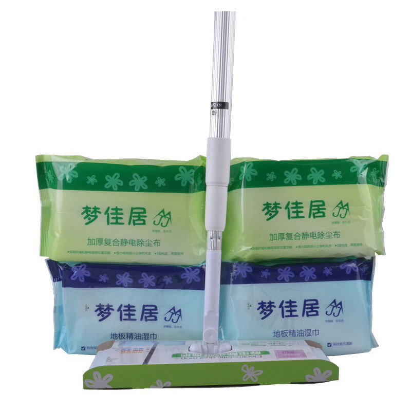 梦佳居免洗拖把干湿两用静电除尘纸 静电除尘拖把 吸附毛发力强