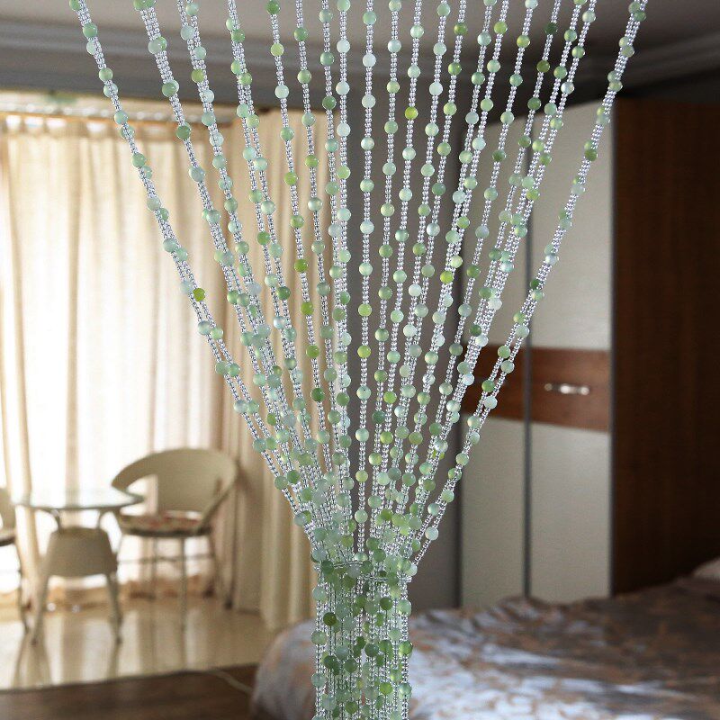 浅绿色岫玉珠帘天然玉石门帘大门对化妆室卧室玄关过道隔断水晶珠