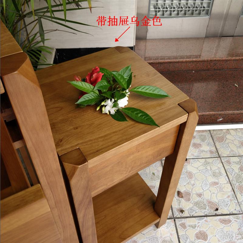 实木客厅花架花几带抽屉乌金木色胡桃木色花盆架带抽屉置物架
