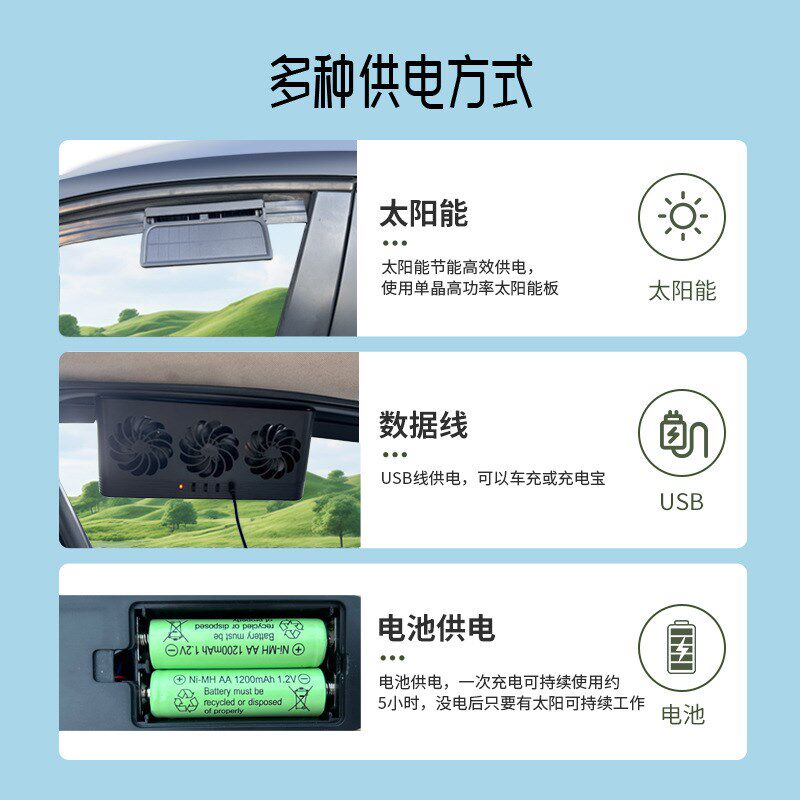 车载排气扇强力静音充电式车腮小空调降温换气扇排风扇车内通风器