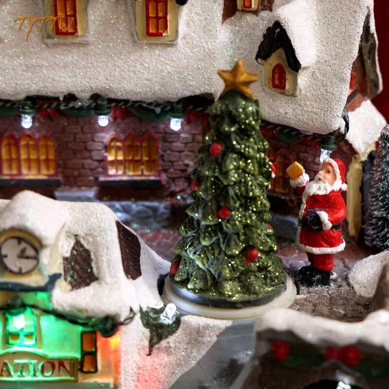 圣诞节发光彩灯白雪房屋旋转火车音乐盒节日氛围送礼橱窗装饰摆件