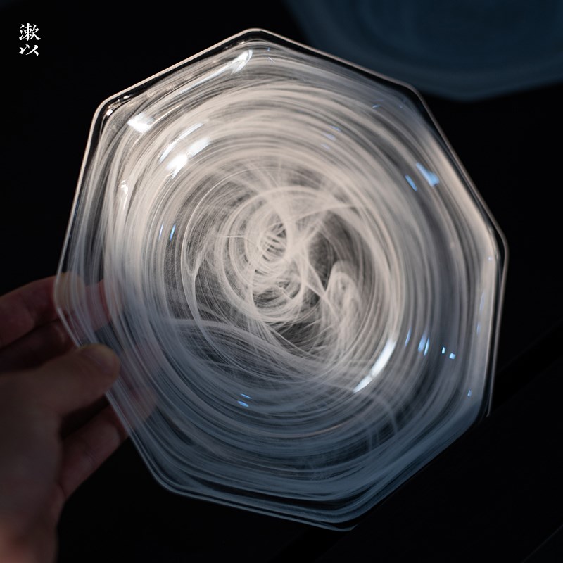 漱以玻璃云雾盘茶盘餐盘西餐高级感盘子水果早餐盘创意磨砂八角盘图片