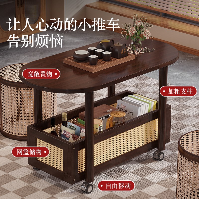 楠竹移动茶几客厅沙发侧边柜迷你角几小户型家用床头桌带轮置物架
