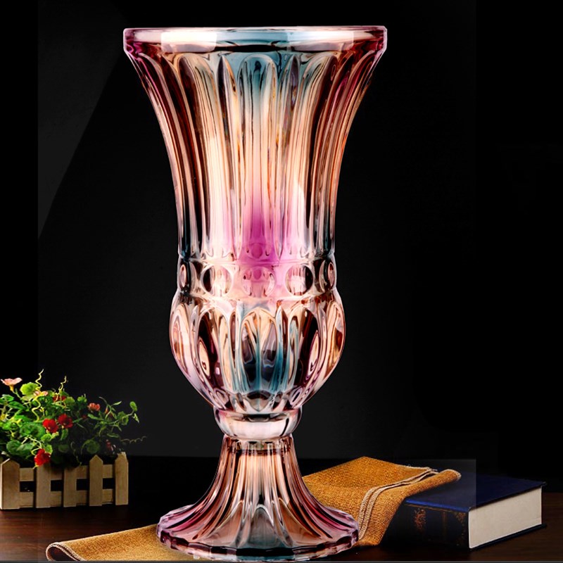 玻璃透明花瓶大号欧式古典风格插花干花落地花器客厅摆件高40cm