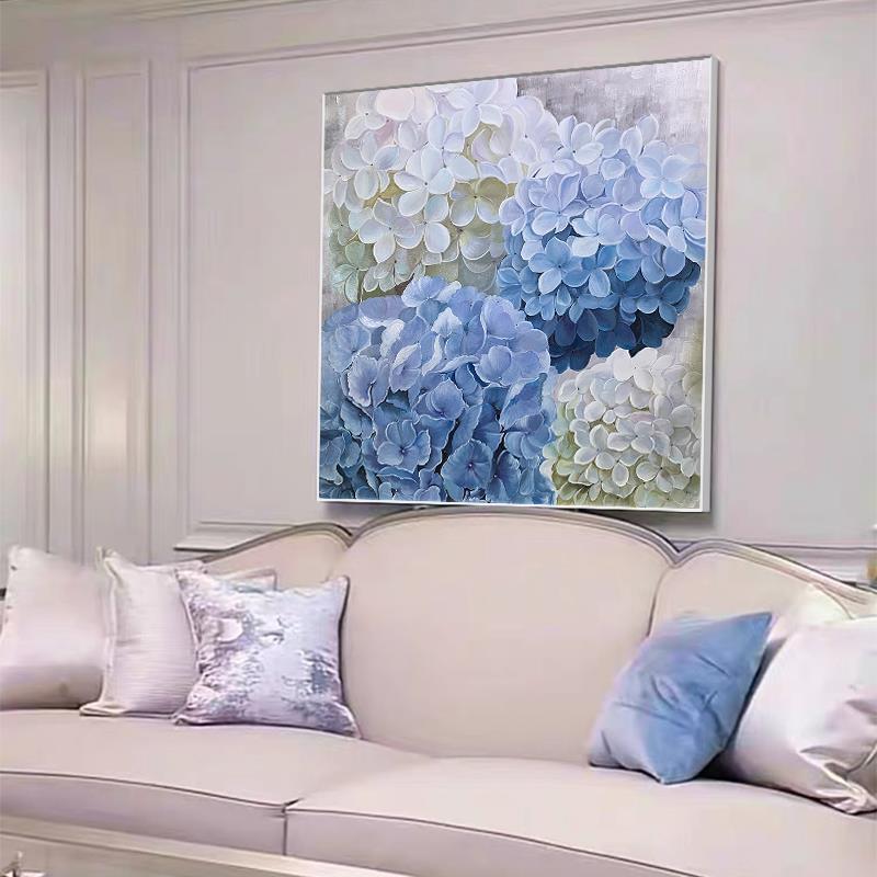 纯手绘花开富贵绣球花卉挂画客厅餐厅装饰画轻奢高级感玄关画新款