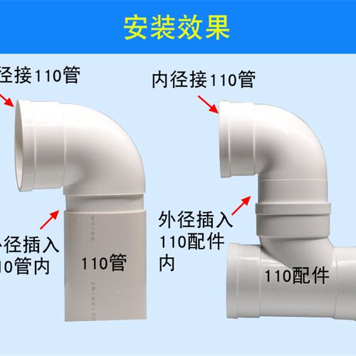 110内插管材管件内径弯头PVC管件缩口弯头下缩弯头110排水配件