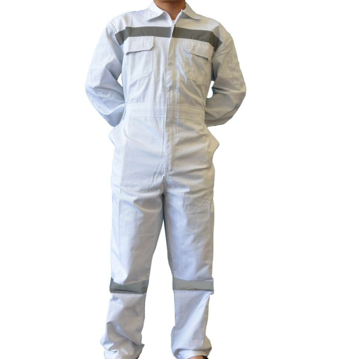 春秋涤棉连体工作服套装反光条劳保服船员车间汽修服全涤连身工装