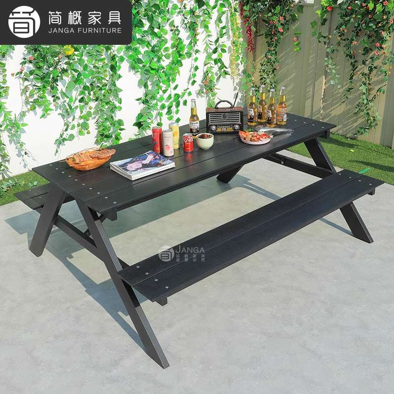 户外别墅花园庭院桌椅公园商用长椅长凳休闲露台连体防水防晒桌椅