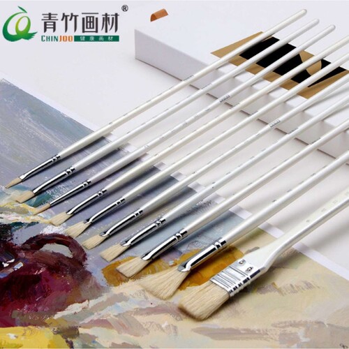 青竹流光白水粉画笔套装10支装扇形笔丙烯画美术生专用颜料油画刷