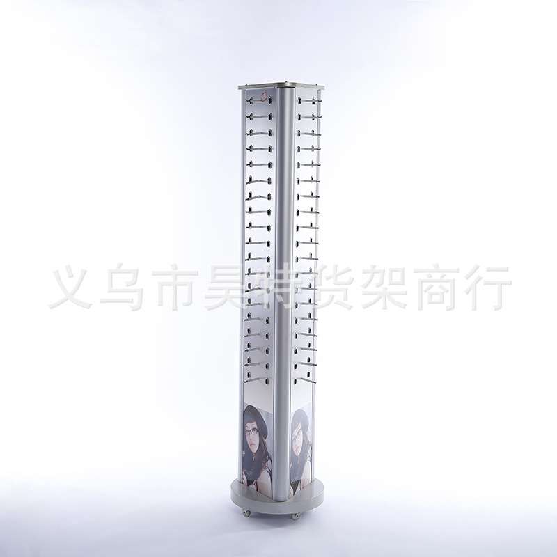 眼镜店专用银色方形84付三面可旋转太阳镜墨镜展示架