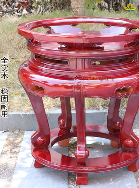 寺院木鱼铜罄法器圆形木鱼架 22寸18寸铜罄架磬架大木鱼架全实木