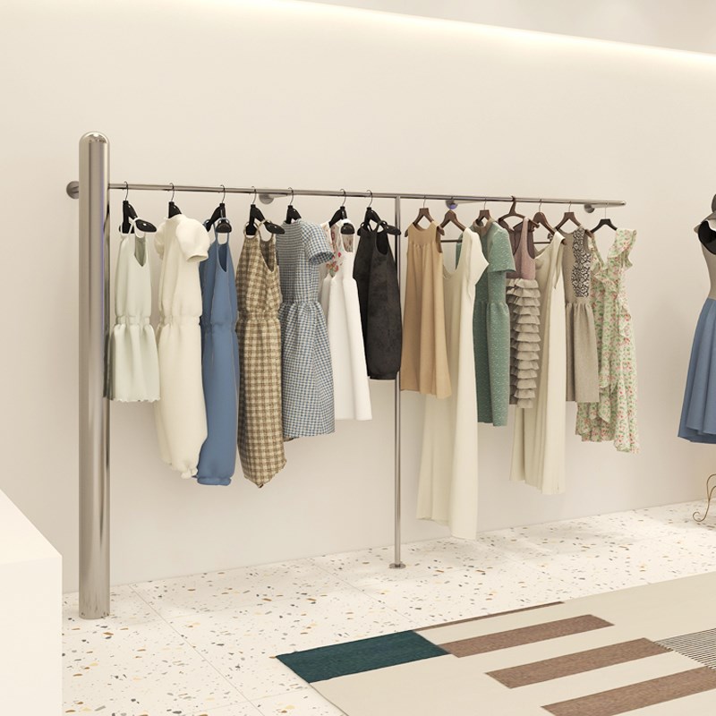 柱子服装店展示架不锈钢落地式上墙挂衣架男女童装店衣服陈列货架