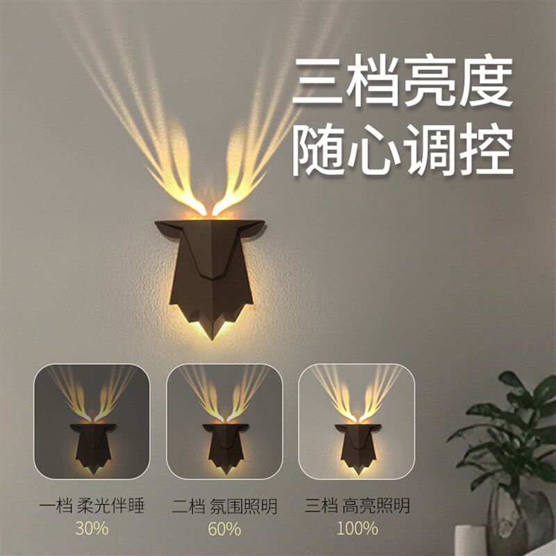老鹰壁挂灯装饰鹿影小夜灯会发光遥控圣诞led挂式氛围投影灯礼盒