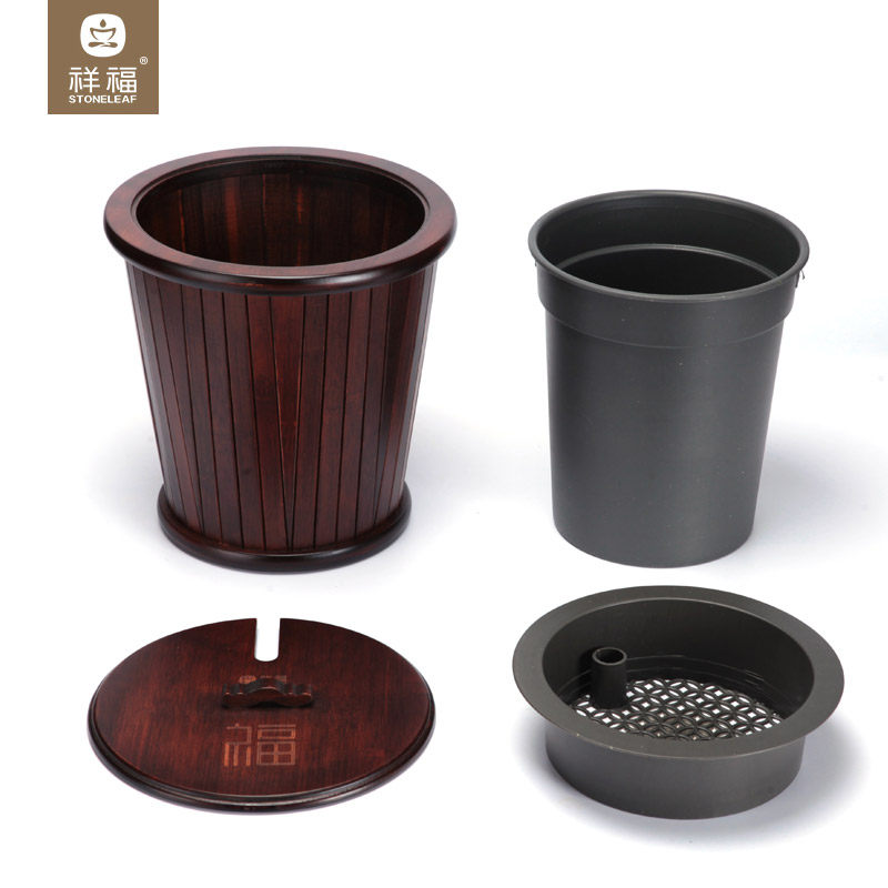 祥福茶水桶功夫茶具配件茶道零配储水桶竹制废水桶家用茶渣桶带盖