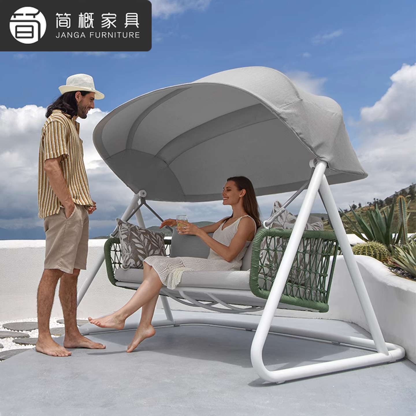 户外别墅露台秋千吊椅室外防水防晒藤编吊篮休闲花园庭院阳台挂椅