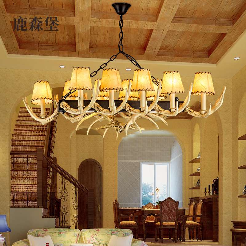 美式复古鹿角吊灯客厅餐吊灯北欧田园吧台卡座吊灯树脂铁艺灯