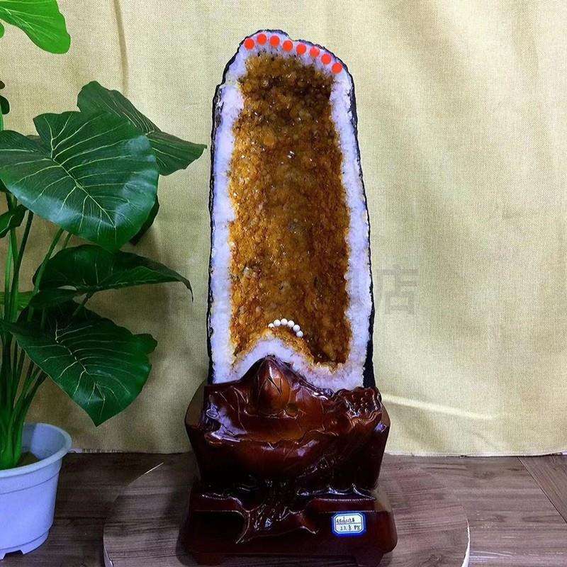 矿宝天然黄晶洞摆件 路清晰漂亮 边壁薄 颗粒饱满 晶体透亮