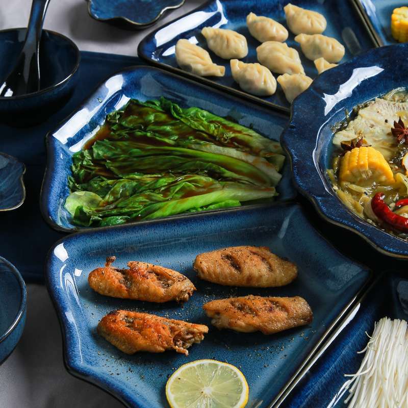 年夜饭陶瓷餐具套装 扇形盘团圆窑变陶瓷组合拼盘轻奢家用菜盘
