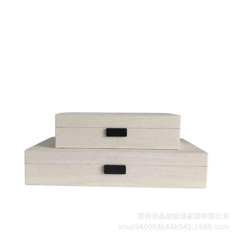 现代简约卧室床头柜梳妆台玄关木质长方形白色木纹皮革首饰收纳盒