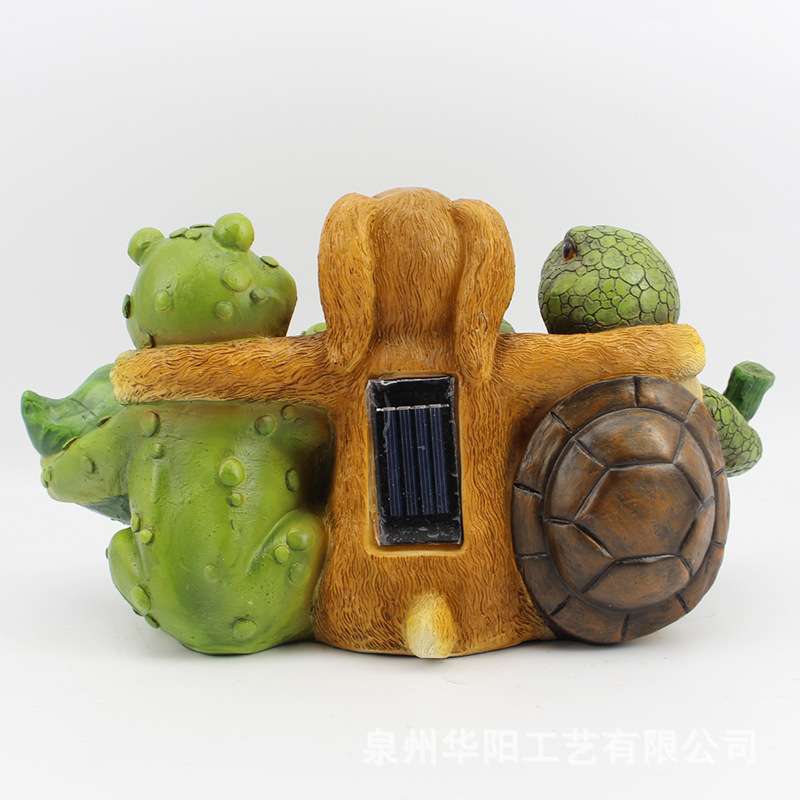 跨境花园太阳能动物摆件树脂工艺品户外乌龟青蛙松鼠蜗牛欢迎牌