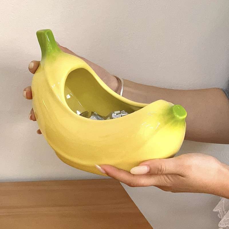 香蕉糖果盒客厅茶几家居装饰品陶瓷收纳罐多巴胺禁止蕉绿摆件手工