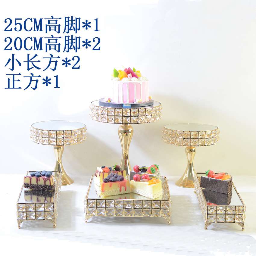 新款小方水晶蛋糕架金色婚庆蛋糕摆台甜品点心展示台烘焙高脚托架