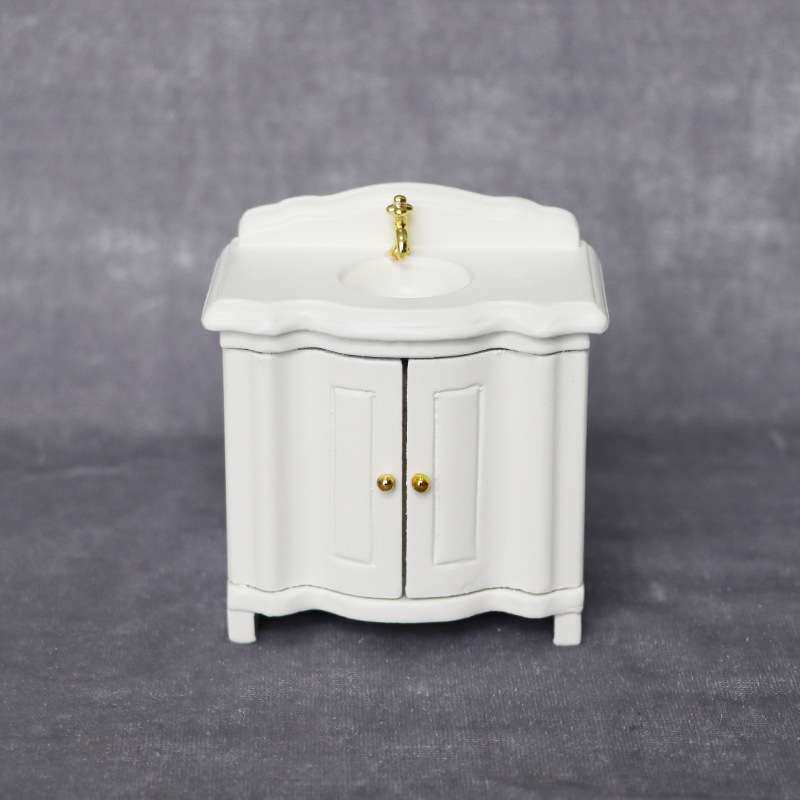1:12娃娃屋dollhosue迷你家具浴室卫生间场景模型白色水槽洗手台