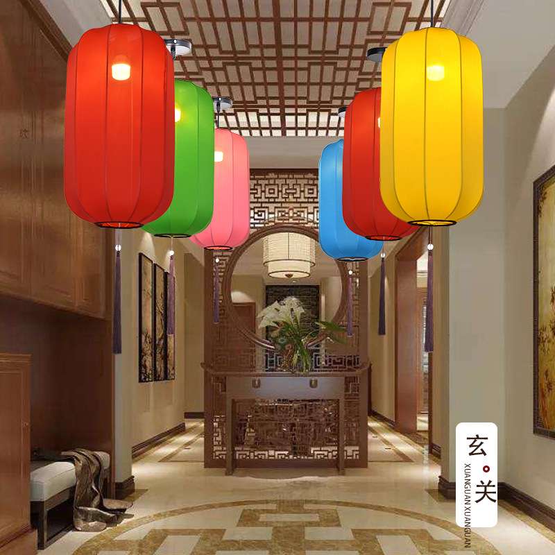 新中式布艺吊灯彩色婚礼路引火锅店景区中国风长形冬瓜红灯笼手绘