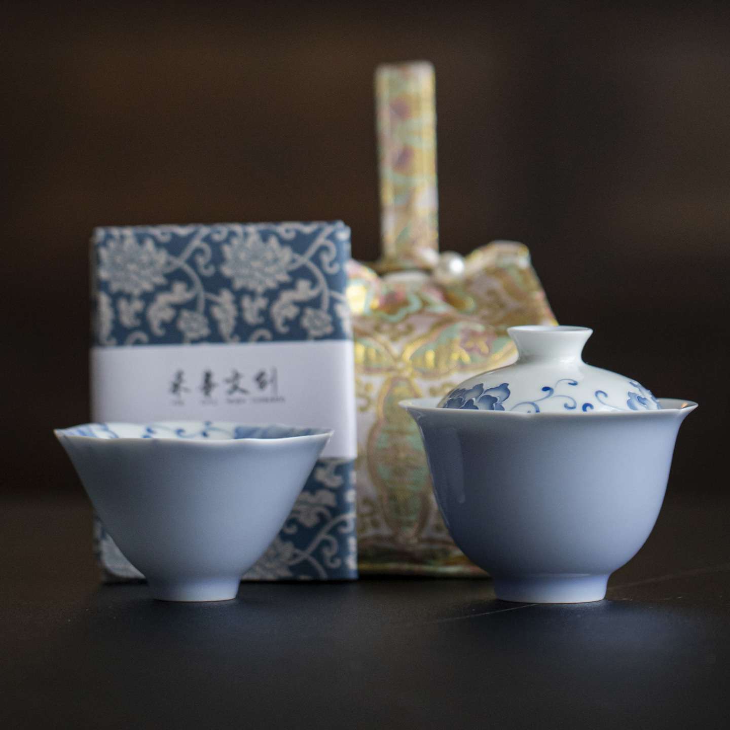 唐宋旅行茶具收纳袋便携茶具一盖碗一杯牡丹户外出差一人饮套装