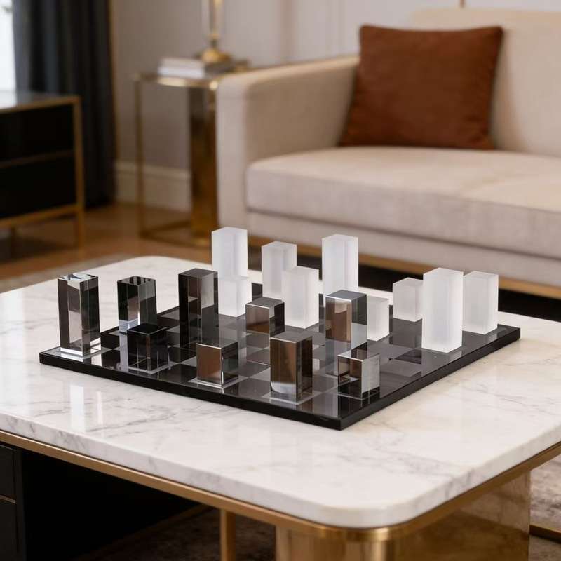 现代简约创意磨砂水晶棋盘摆件轻奢软装饰品样板间客厅桌面茶几