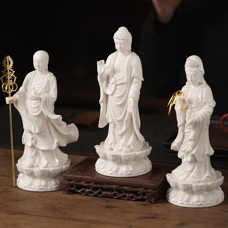 陶瓷摆件婆娑三圣神像释迦摩尼佛观音佛像地藏王菩萨站立像莲花座