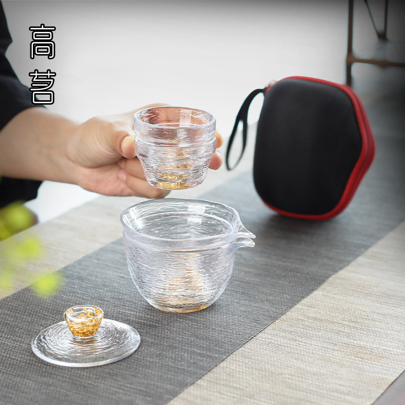 玻璃快客杯旅行露营茶具套装一壶二杯两杯户外随身泡茶杯喝茶装备