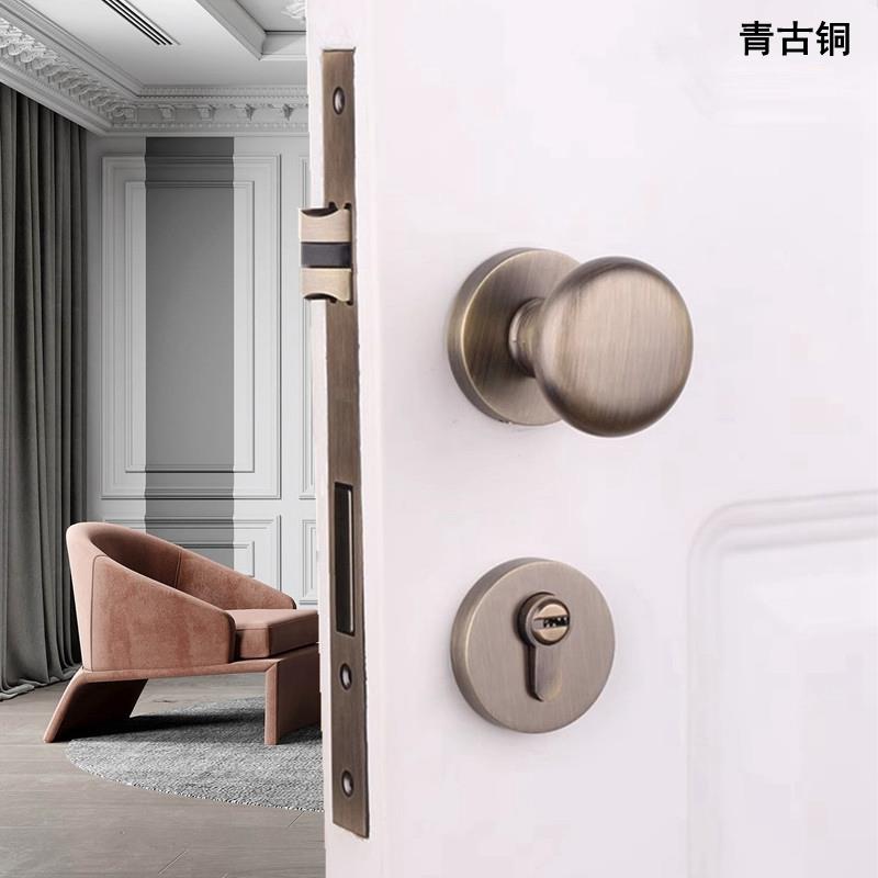 卧室白色门锁室内磁吸静音分体极简门把手房间实木木门家用房门锁