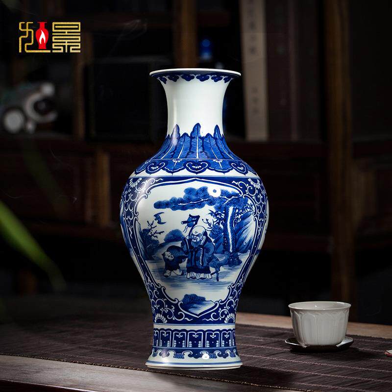 钟家窑景德镇观音瓶陶瓷花瓶青花瓷摆件中式仿古柴窑瓷器大号瓷瓶