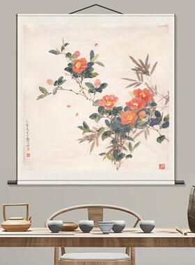 龚文帧斗方花鸟画新中式客厅背景墙装饰画餐厅组合壁画卧室玄关