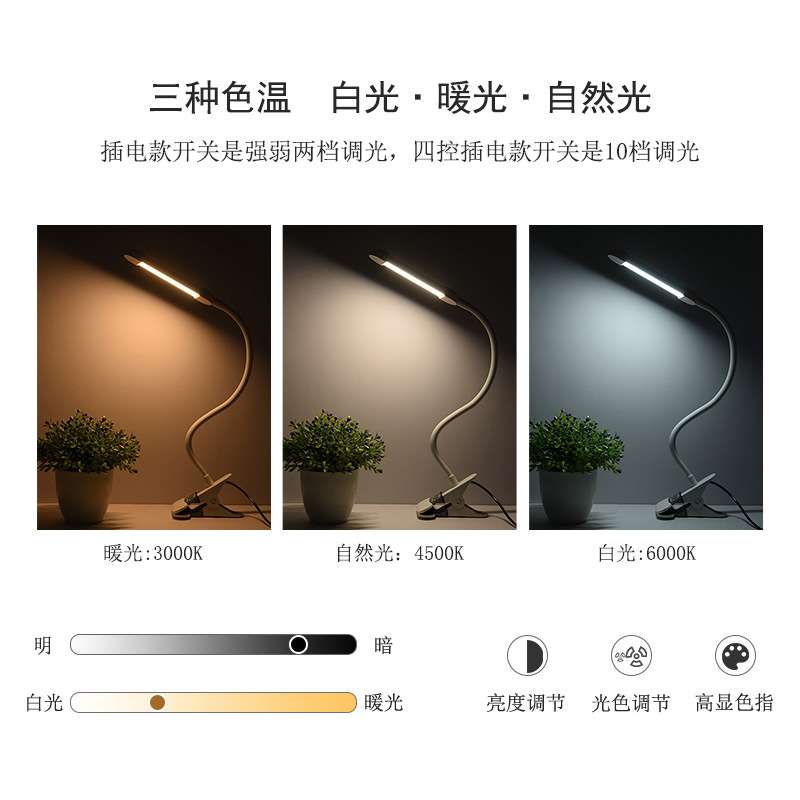 fonkin新款6W调光调色温led金属夹子灯 办公学习夹式台灯护眼