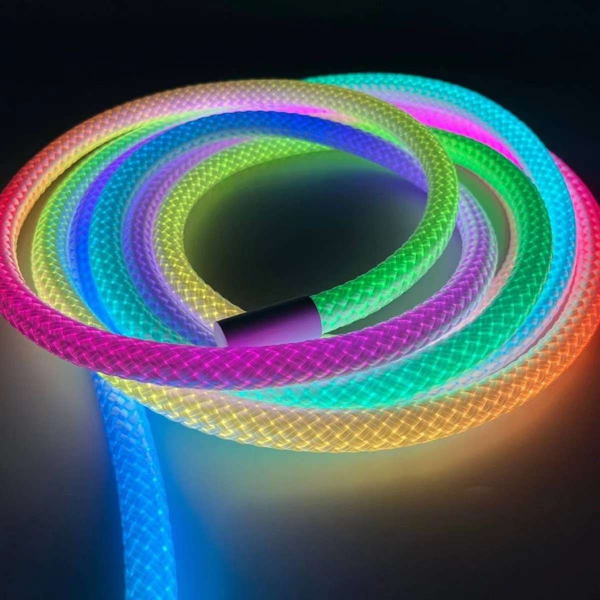 编织霓虹灯条 360°发光绳灯LED柔性网纹霓虹灯带 5V幻彩跑马
