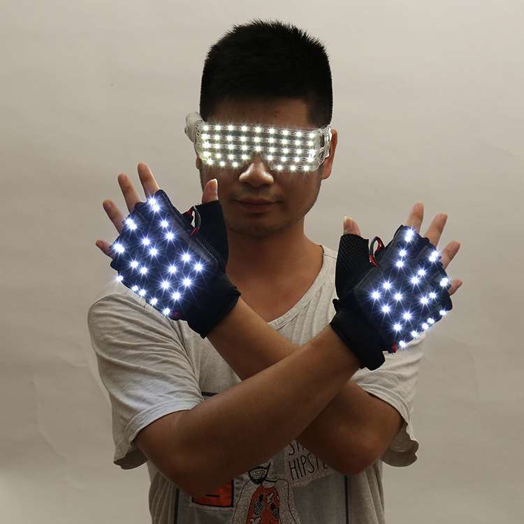 亚马逊万圣节LED发光手套眼镜演唱会活动灯珠酒吧演出服派对应援