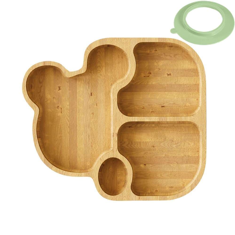 竹制宝宝辅食可爱动物造型分隔餐盘一体式竹盘吸盘碗叉勺儿童训练