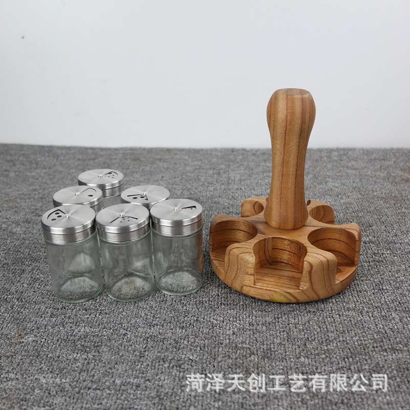 跨境厨房调料盒一体6瓶调味料佐料收纳台面旋转油盐酱醋瓶置物架